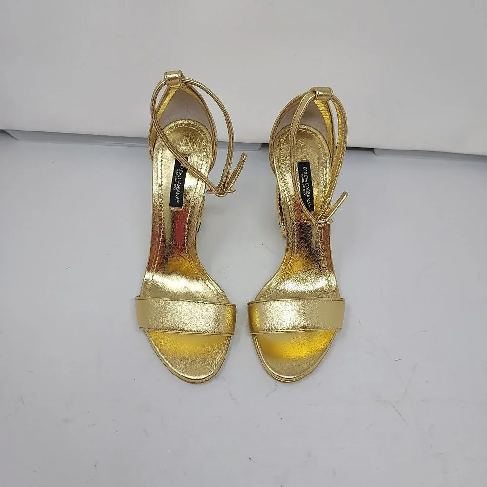 DOLCE&GABBANA Sculpted-Heel Metallic Leather Sandals - Picture 5 of 10